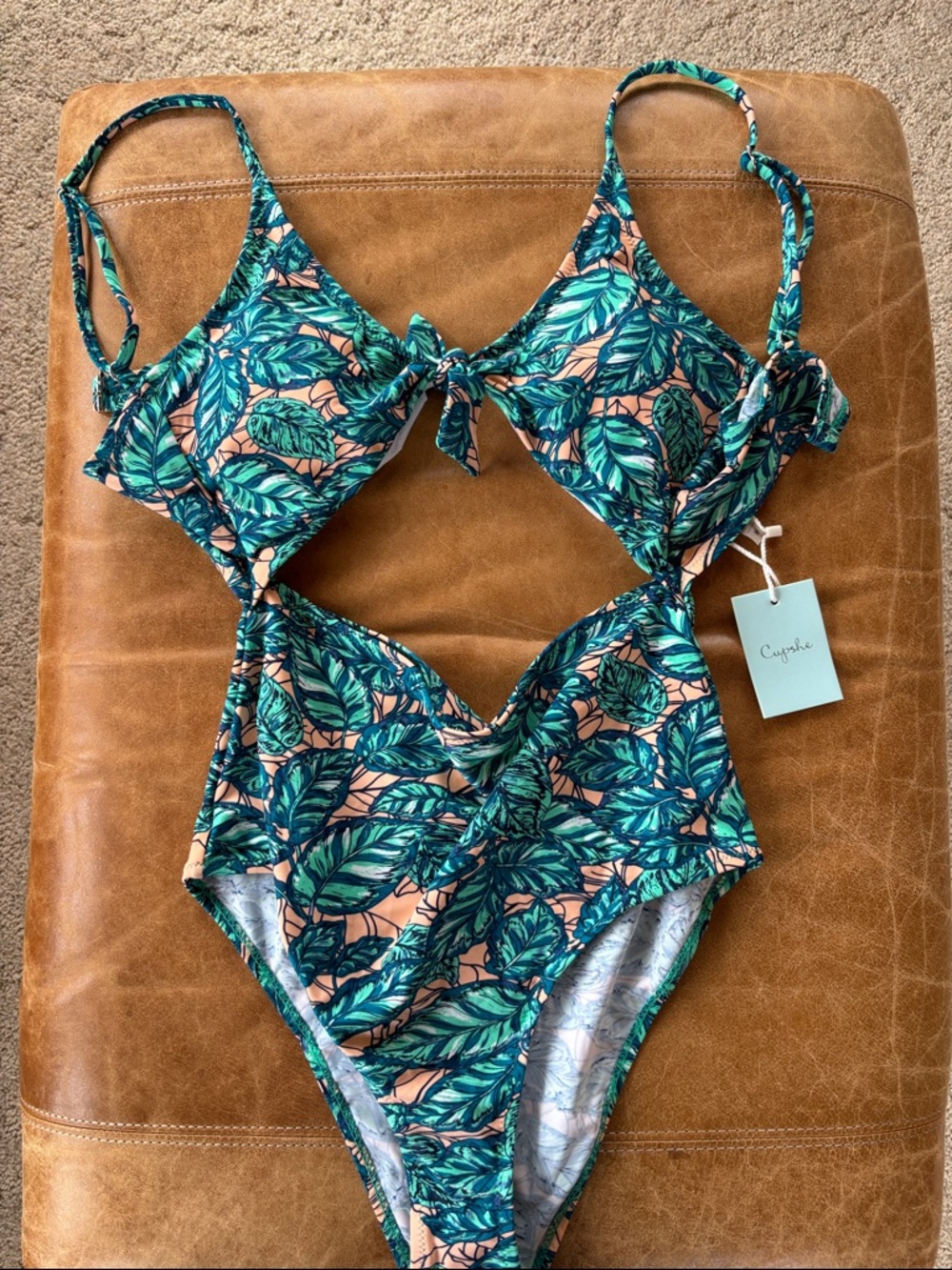 Cupshe Green Teal Leaf Cutout One-Piece Swimsuit